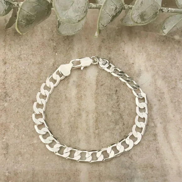 925 Sterling Silver Flat Curb Chain Bracelet 6 MM Dainty Chain Link Bracelet - Picture 3 of 6